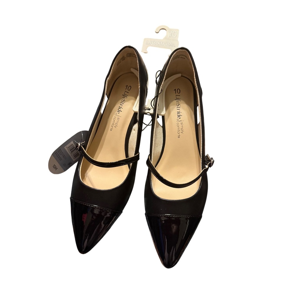 LifeStride Simply Comfort Black Mary Jane Kitten Heel Pointed Toe Pumps 10M NEW